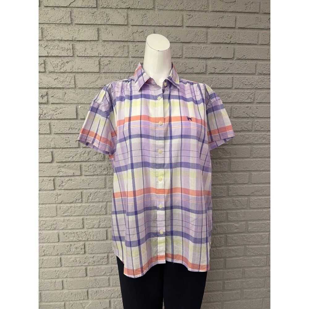 Black Dog Women's Purple Plaid Short Sleeve Shirt Size L